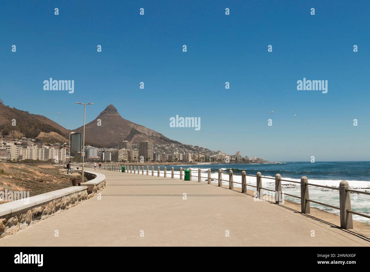 Mountains, hotels Sea Point, beach promenade Cape Town South Africa. Stock Photo