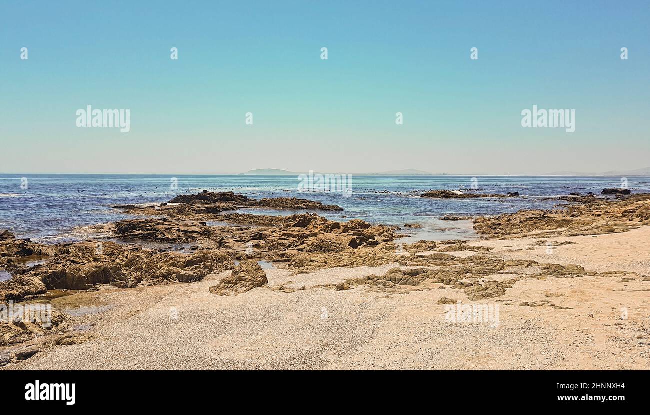 Robben Island seen from Sea Point Cape Town, South Africa. Stock Photo