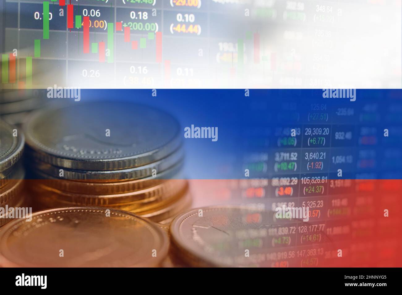 stock-market-investment-trading-financial-coin-and-russia-flag-or