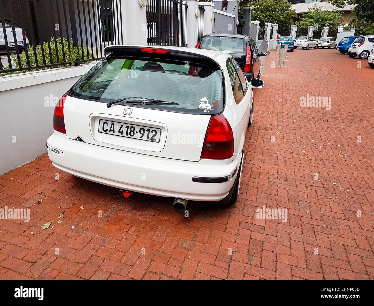 Small white car in Newlands, Cape Town, South Africa. Stock Photo