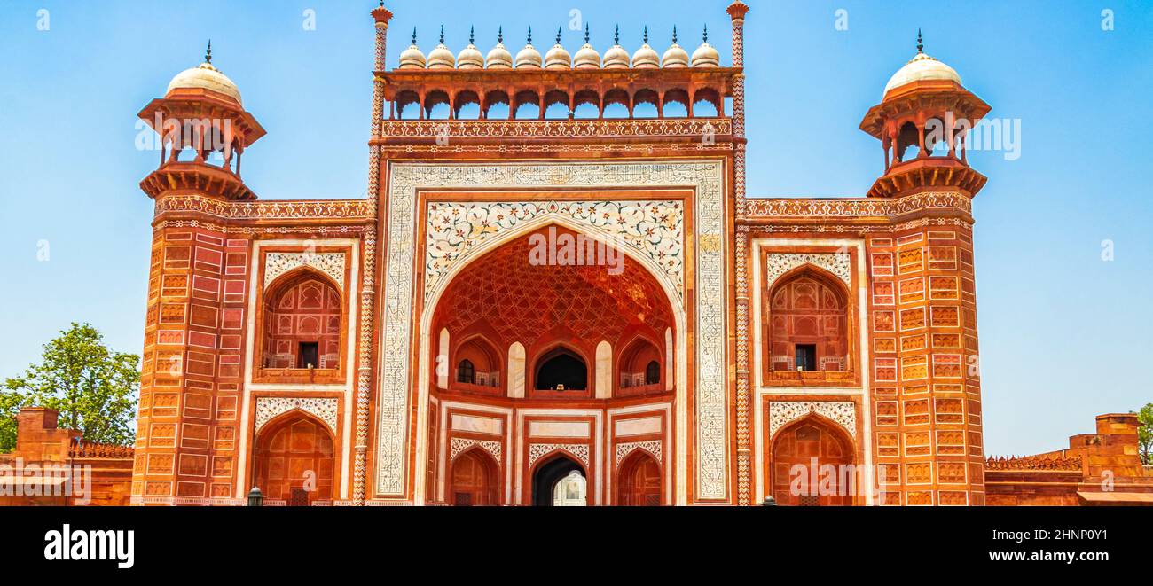 Taj Mahal Agra India Great Gate red amazing detailed architecture Stock
