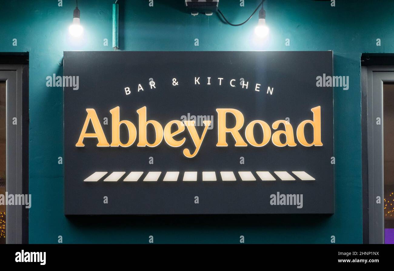 Sign outside Abbey Road Bar & Kitchen Stock Photo Alamy