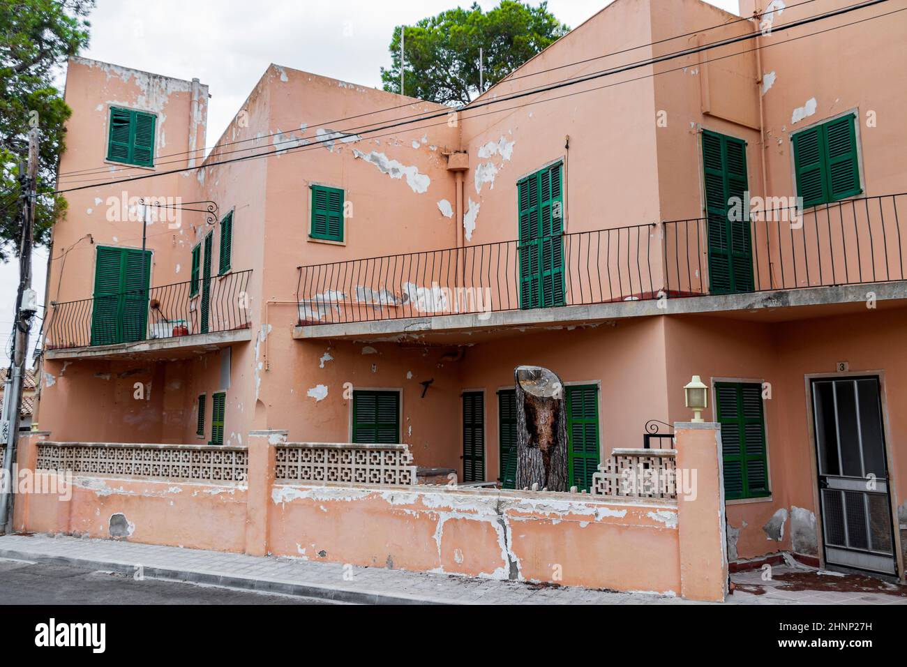 Empty broken hotels and buildings after the crisis on Mallorca. Stock Photo