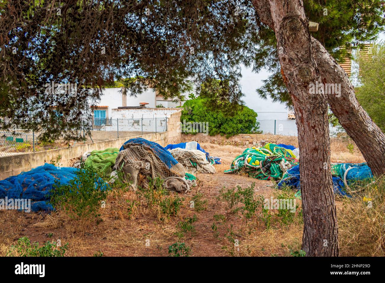 Fishing nets in nature on Mallorca Spain. Stock Photo