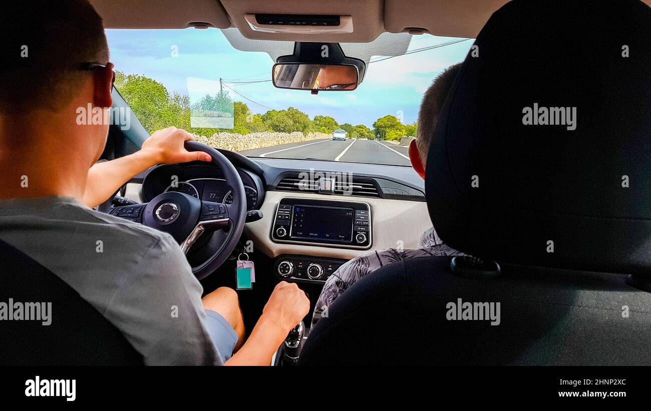 Drive and give full throttle in the car Mallorca Spain Stock Photo Alamy