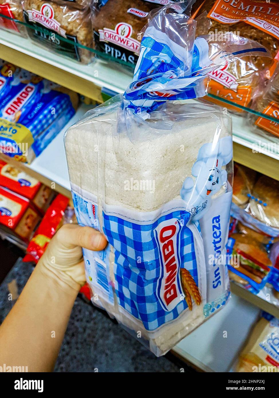 Bimbo toast white bread packaging in the supermarket Mallorca Spain