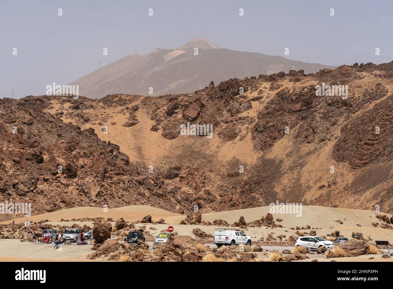 TENERIFE, SPAIN JULY 11, 2021 Parking in Las Canadas caldera of