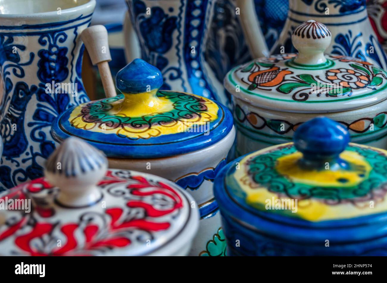 BUCHAREST, ROMANIA - NOVEMBER 10, 2013: Romanian folk pottery for