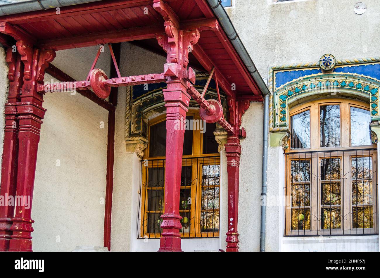 BUCHAREST, ROMANIA - NOVEMBER 10, 2013: Facade of 'Ion Heliade Radulescu' School, a well-preserved building, built in neo-Romanian style, a historical monument in Bucharest, Romania Stock Photo
