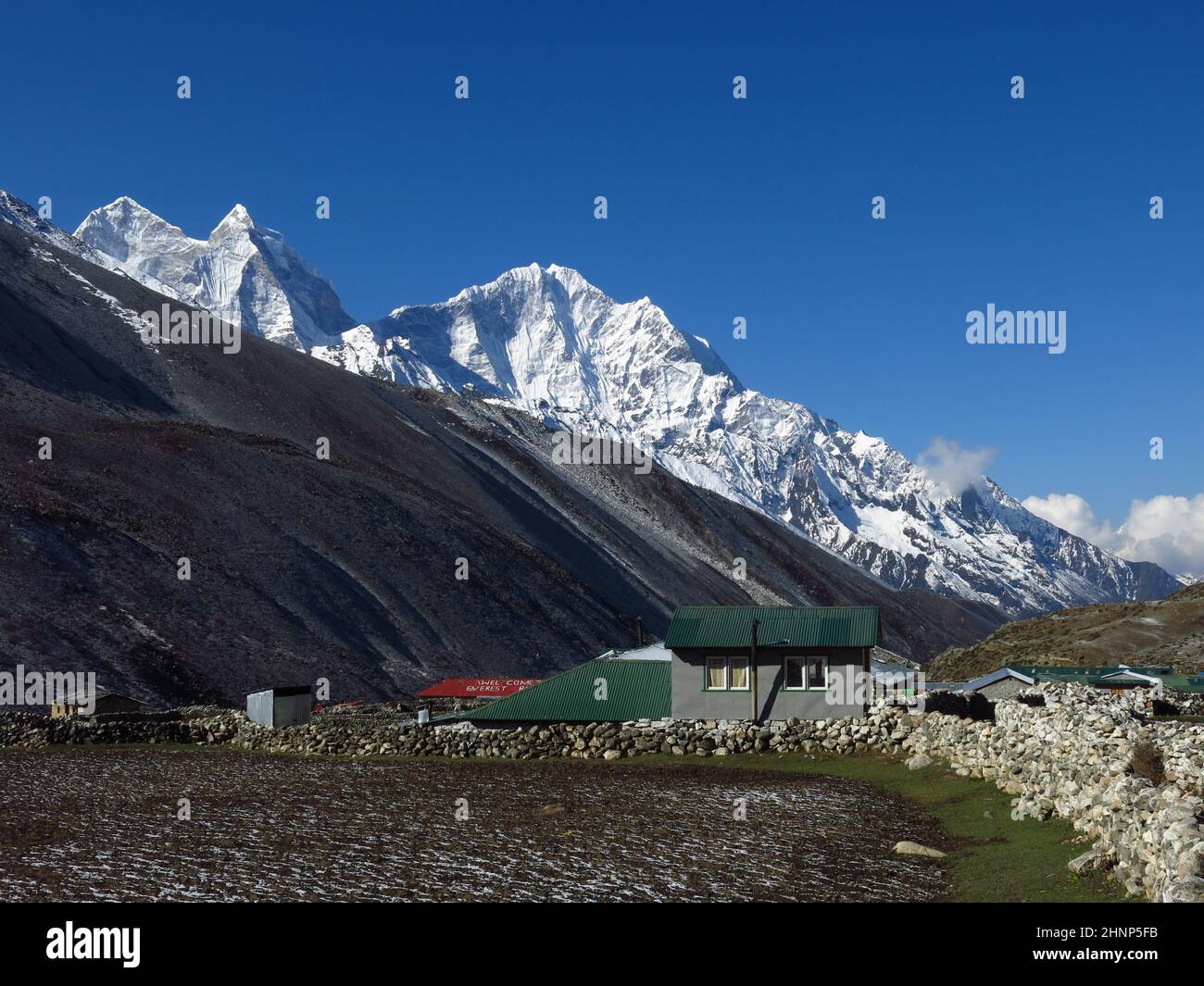 Morning in Dingboche, village near Mount Everest. Stock Photo