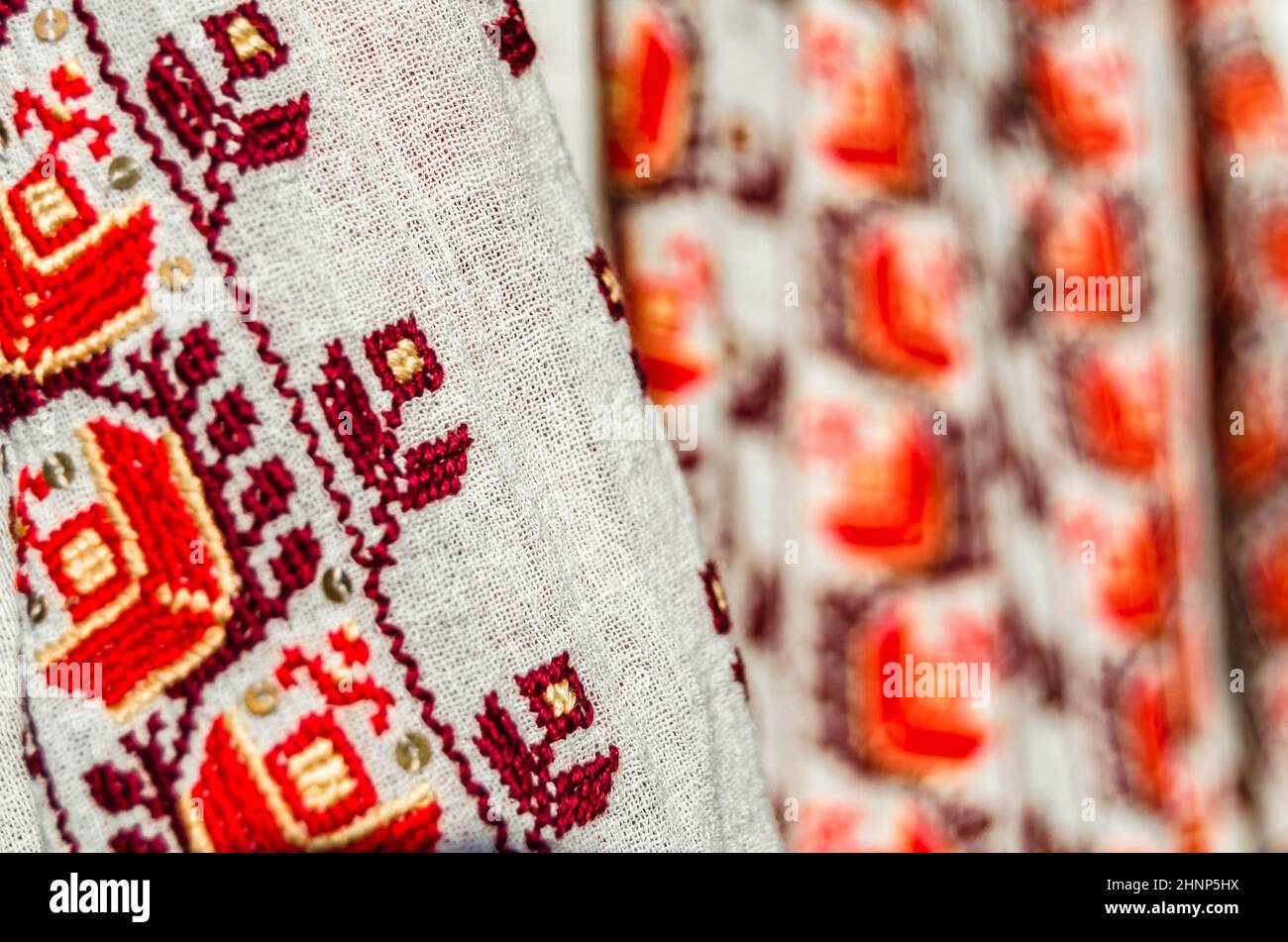 Detail of a Romanian traditional folk costume Stock Photo