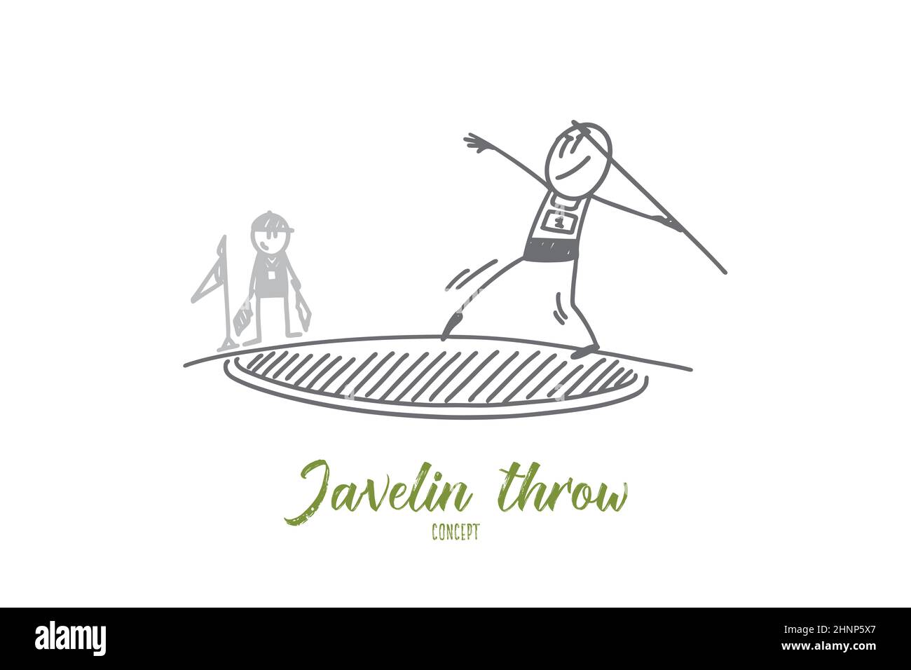 Javelin throw concept. Hand drawn male athlete preparing to throw javelin. Athlete throwing