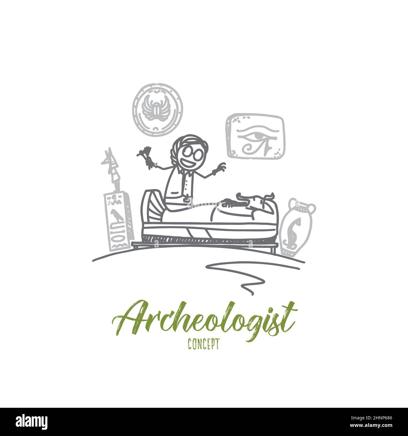 Archeologist concept. Hand drawn job of archeologist. Archaeology work