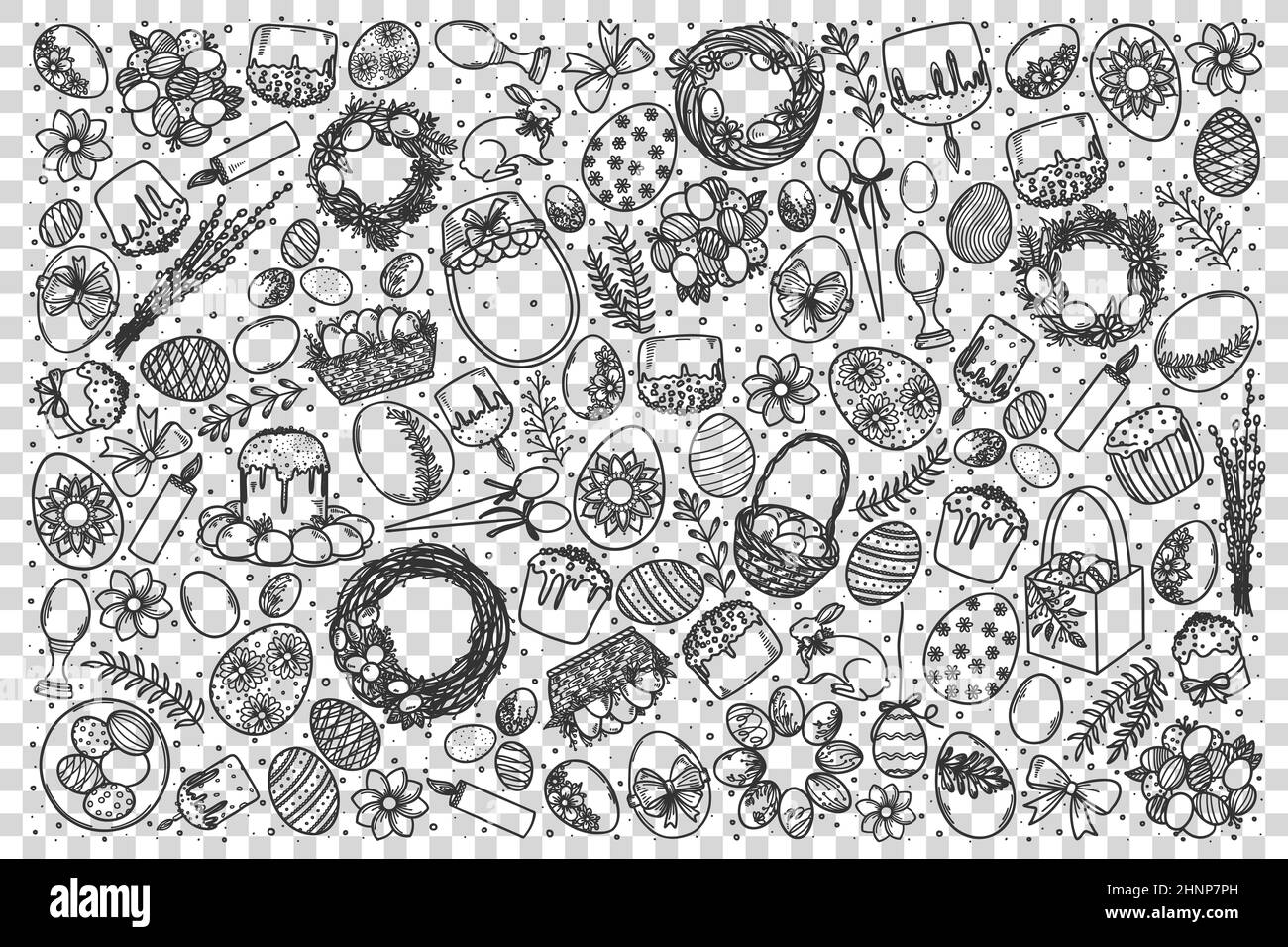 Easter Doodle Set Collection Of Hand Drawn Sketches Template Patterns Of Chirstianity Holiday 8166