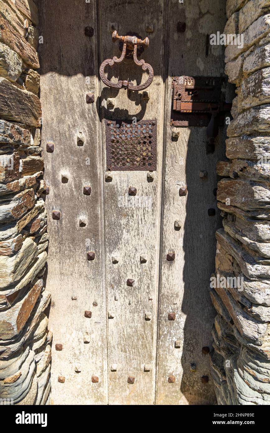 old door, Chateau du Plessis Mace, Pays de la Loire, France Stock Photo