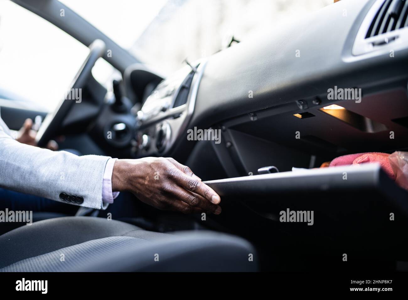 Open Car Glove Compartment Box With Documents Stock Photo