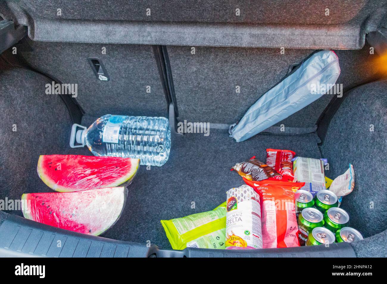 Shopping groceries in the back seat of the car Spain Stock Photo Alamy