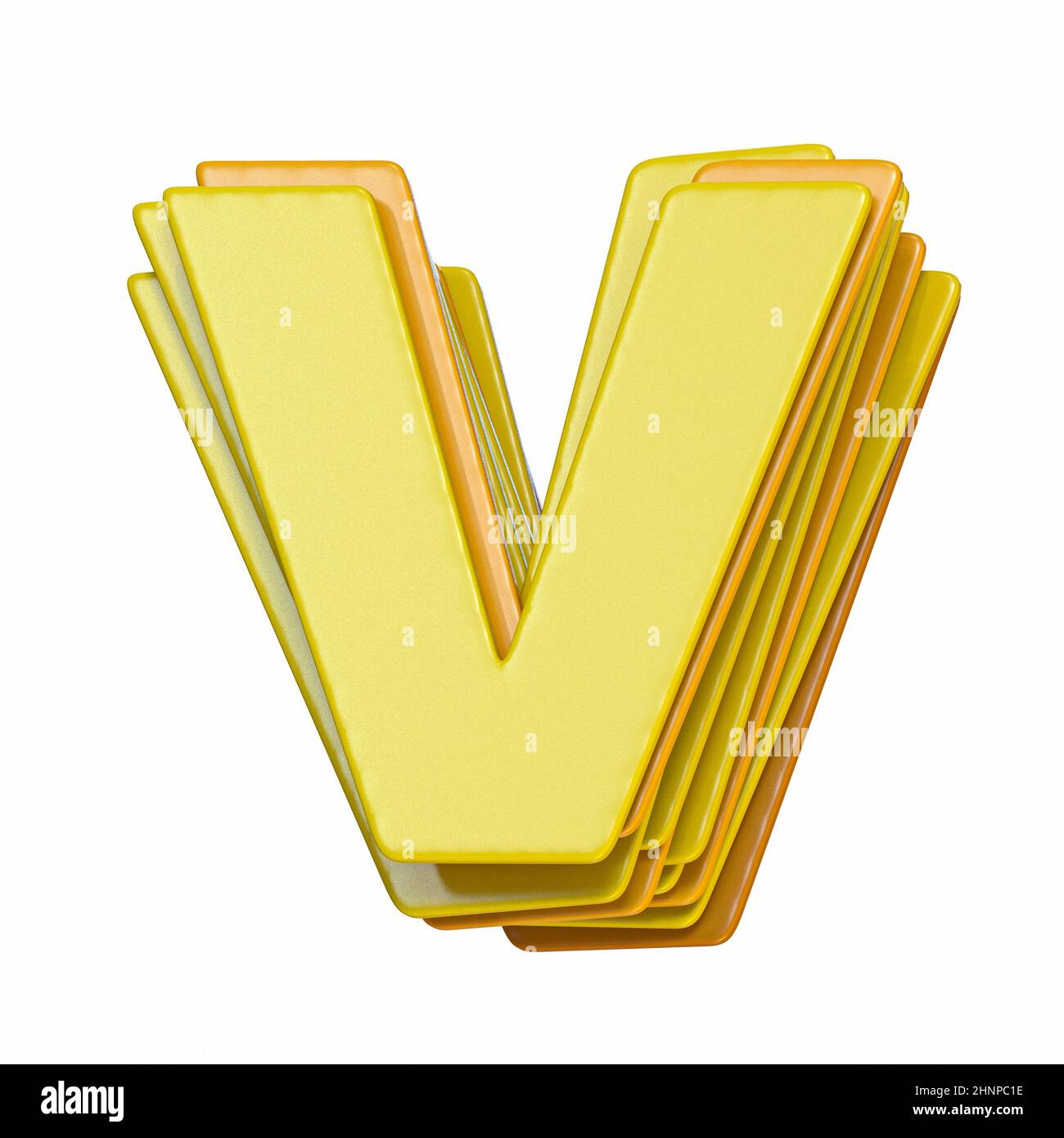 Yellow font Letter V 3D render illustration isolated on white ...