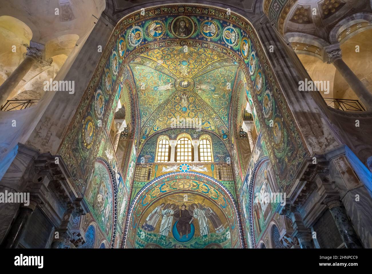 Historic byzantine mosaic in Saint Vitale Basilica, Ravenna, Italy Stock Photo