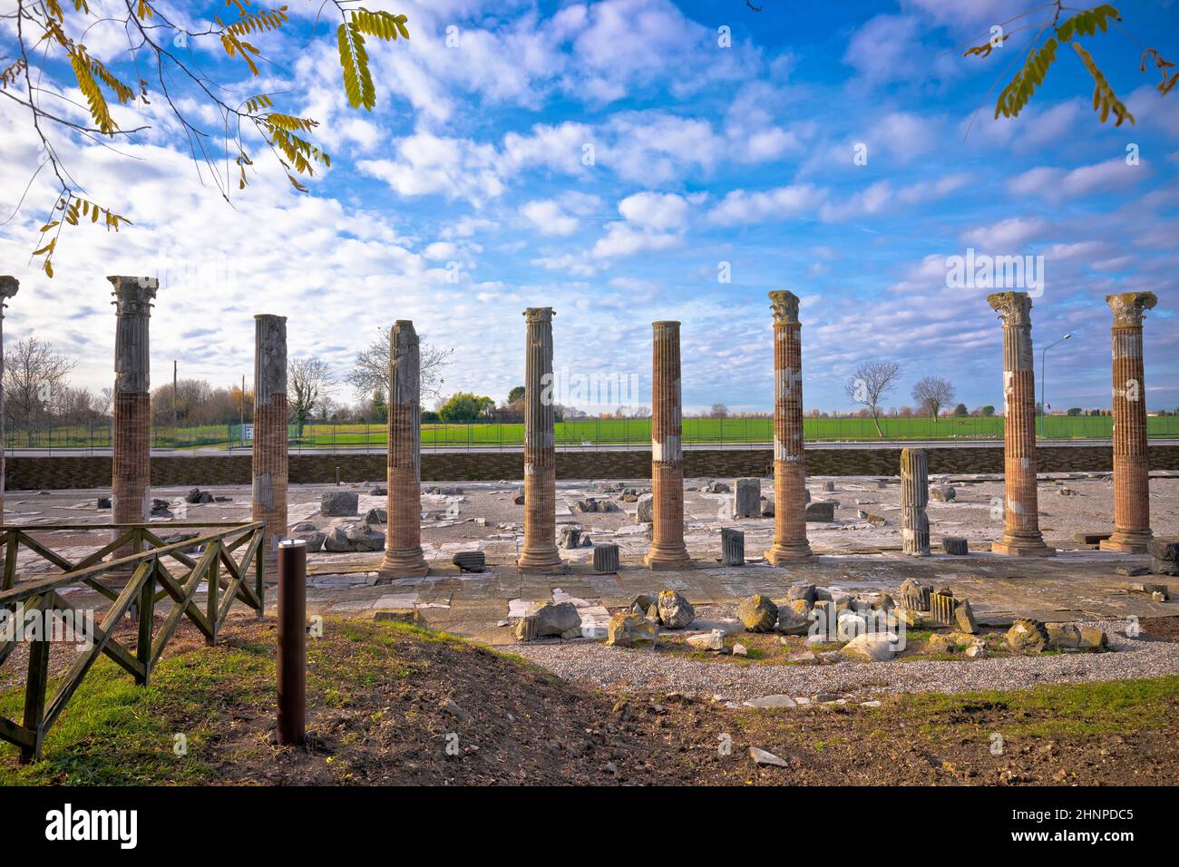 Ancient Roman columns and artefacts in town of Aquileia, Friuli Venezia Giulia Stock Photo