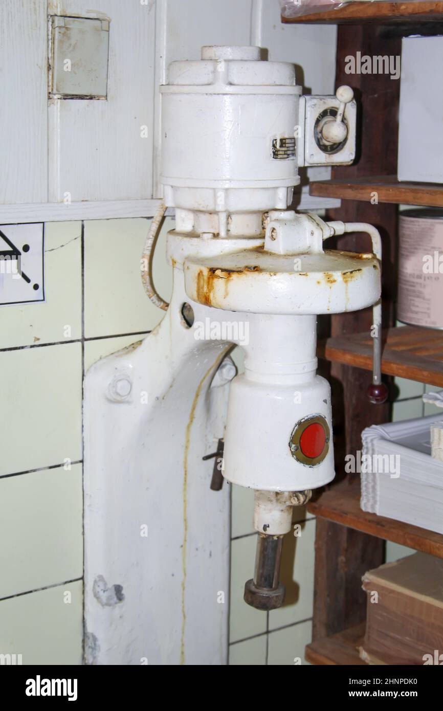 An old dough mixer in an old bakery. Stock Photo