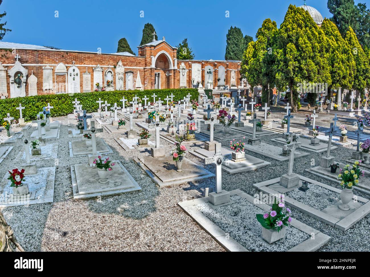 gravestones at cemetery island of San Michele Stock Photo