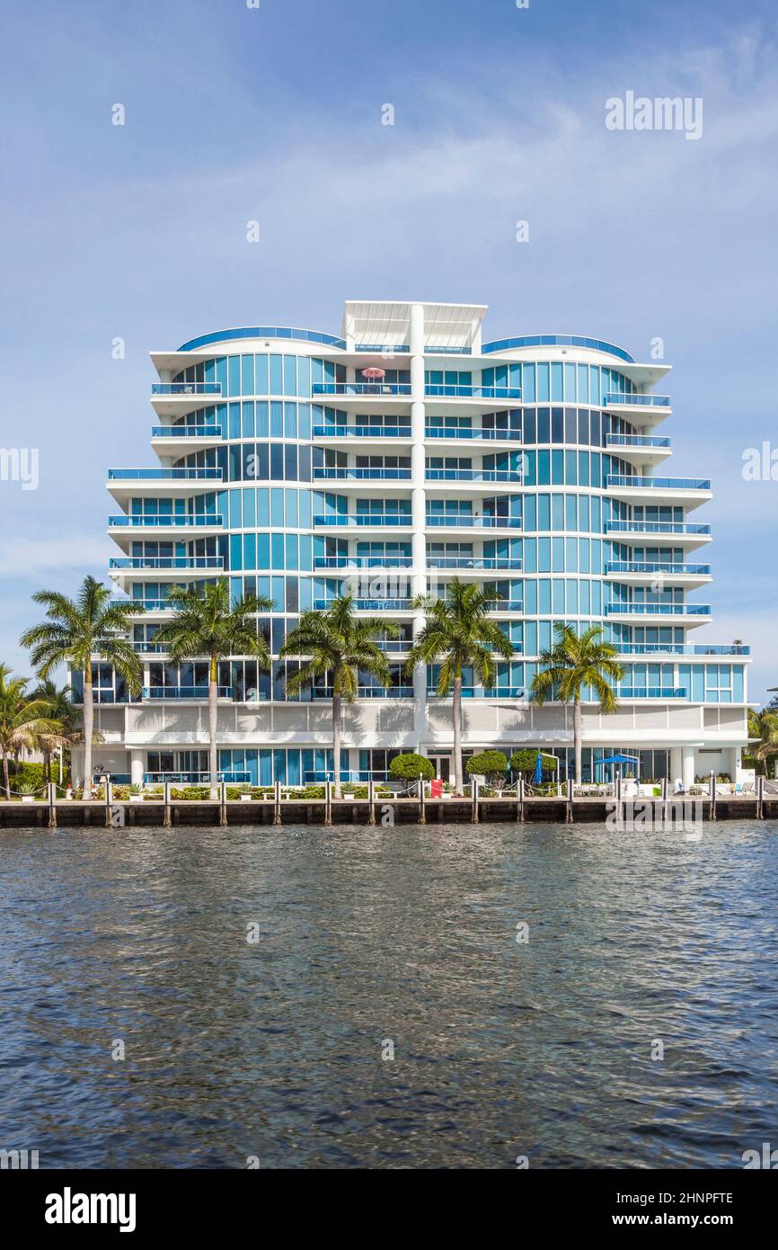 new appartment buildings at the canal in Fort Lauderdale Stock Photo