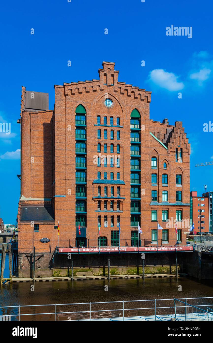 famous old Speicherstadt in Hamburg with the international maritime museum, an old brick building Stock Photo