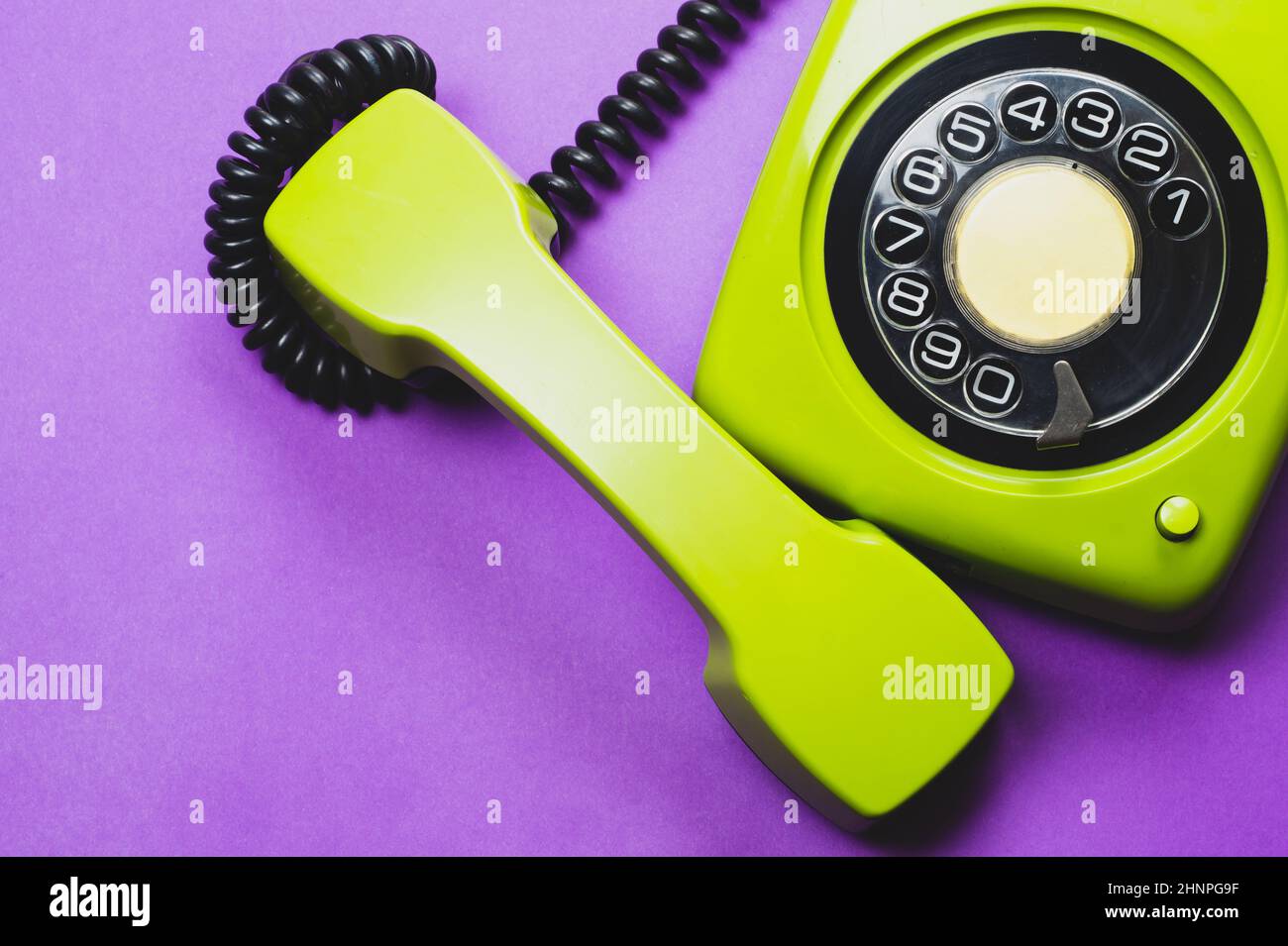 Classic phone with handset. vintage green telephone with phone receiver