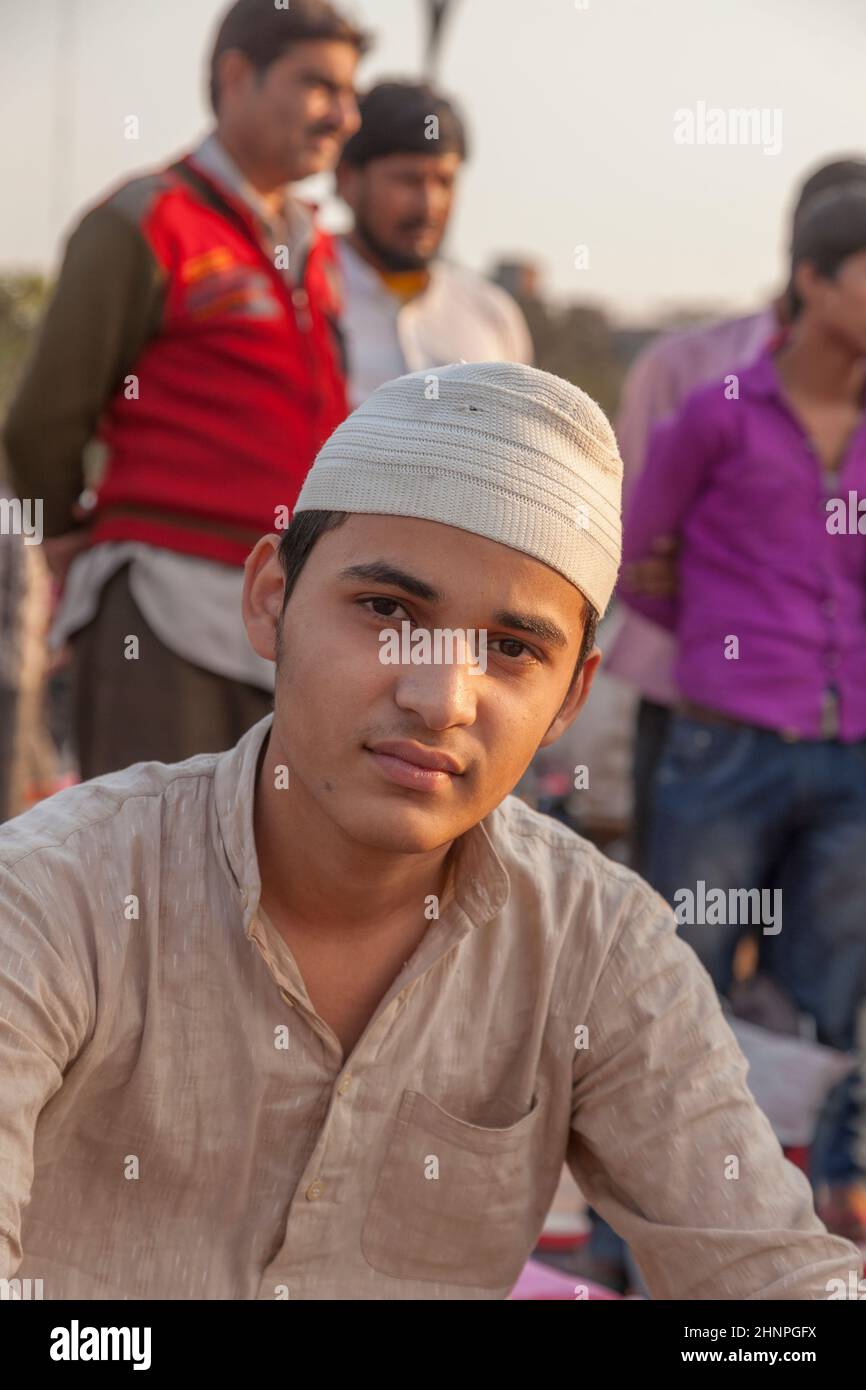 portrait of male hawker selling their goods at Meena Bazaar Market in