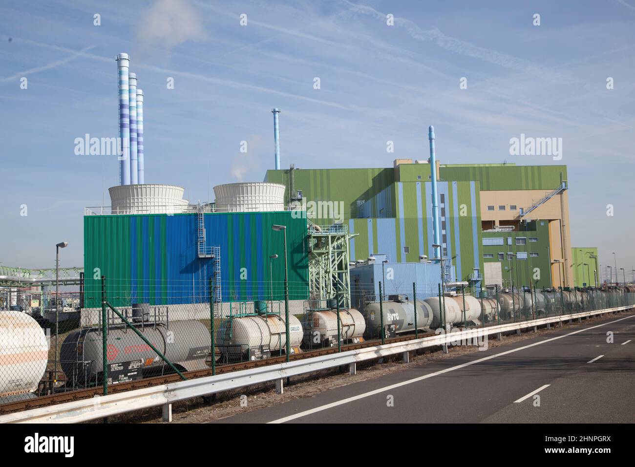 Industry park in Frankfurt hoechst with rails and power plant Stock Photo Alamy