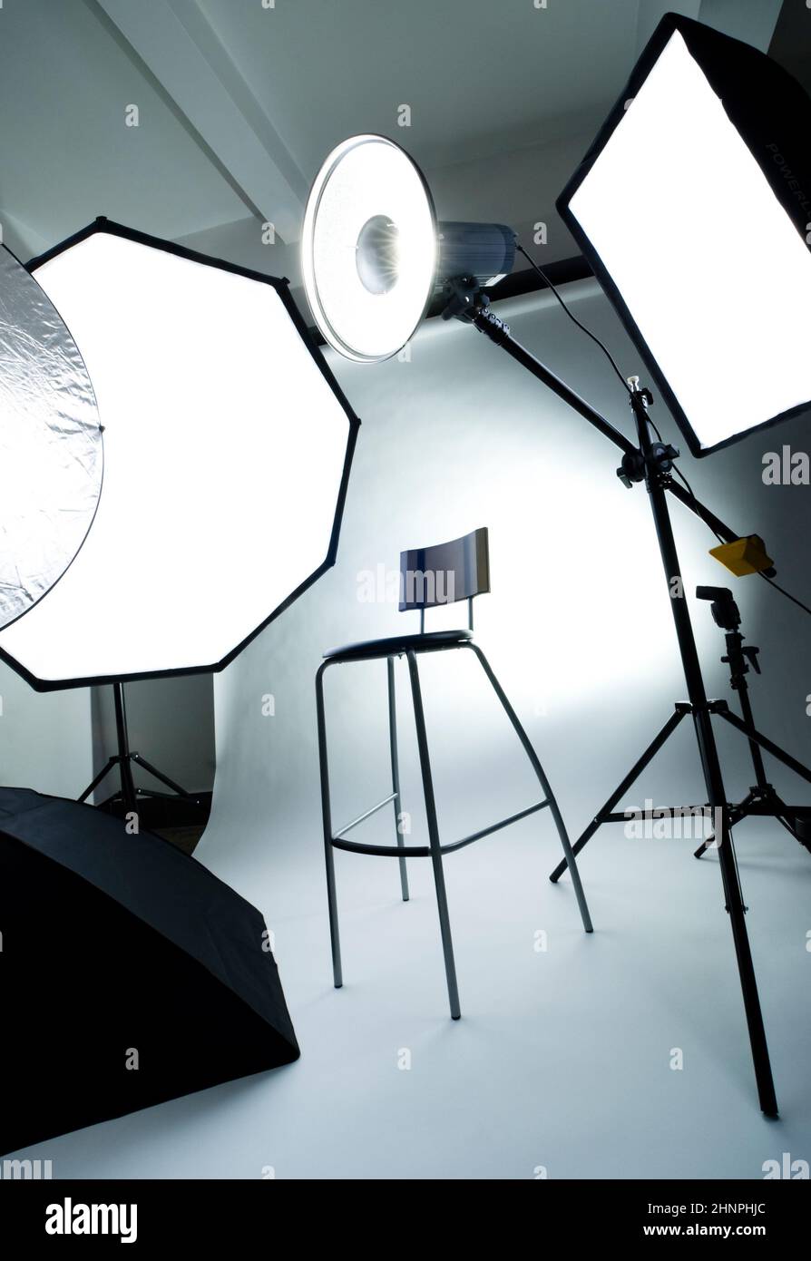 Photo studio setup with lighting equipment Stock Photo Alamy