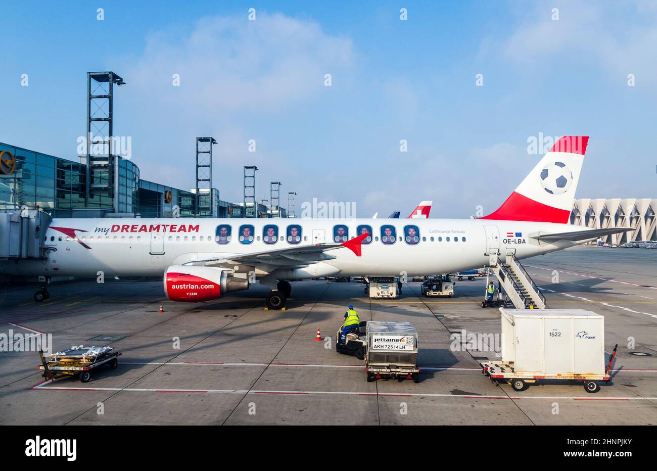 my DREAMTEAM AIRCRAFT shows the soccer player of austrian national team. Stock Photo
