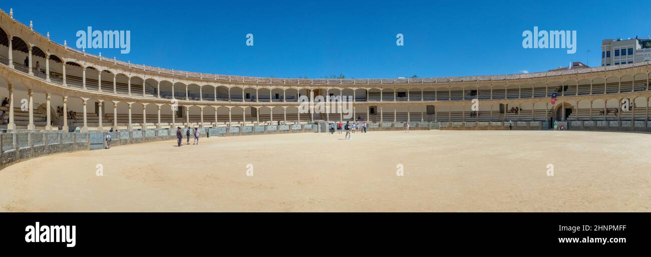 Visitors to the Plaza de Toros or Bullring. The bullring at Ronda is the oldest bullfighting ring in Ronda Stock Photo