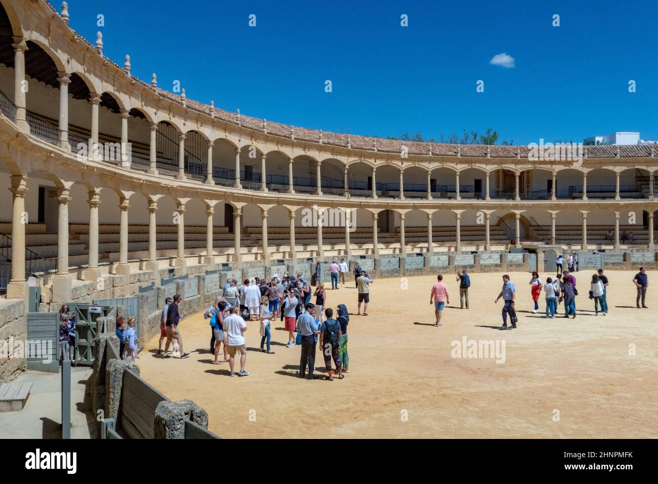 Visitors to the Plaza de Toros or Bullring. The bullring at Ronda is the oldest bullfighting ring in Ronda Stock Photo