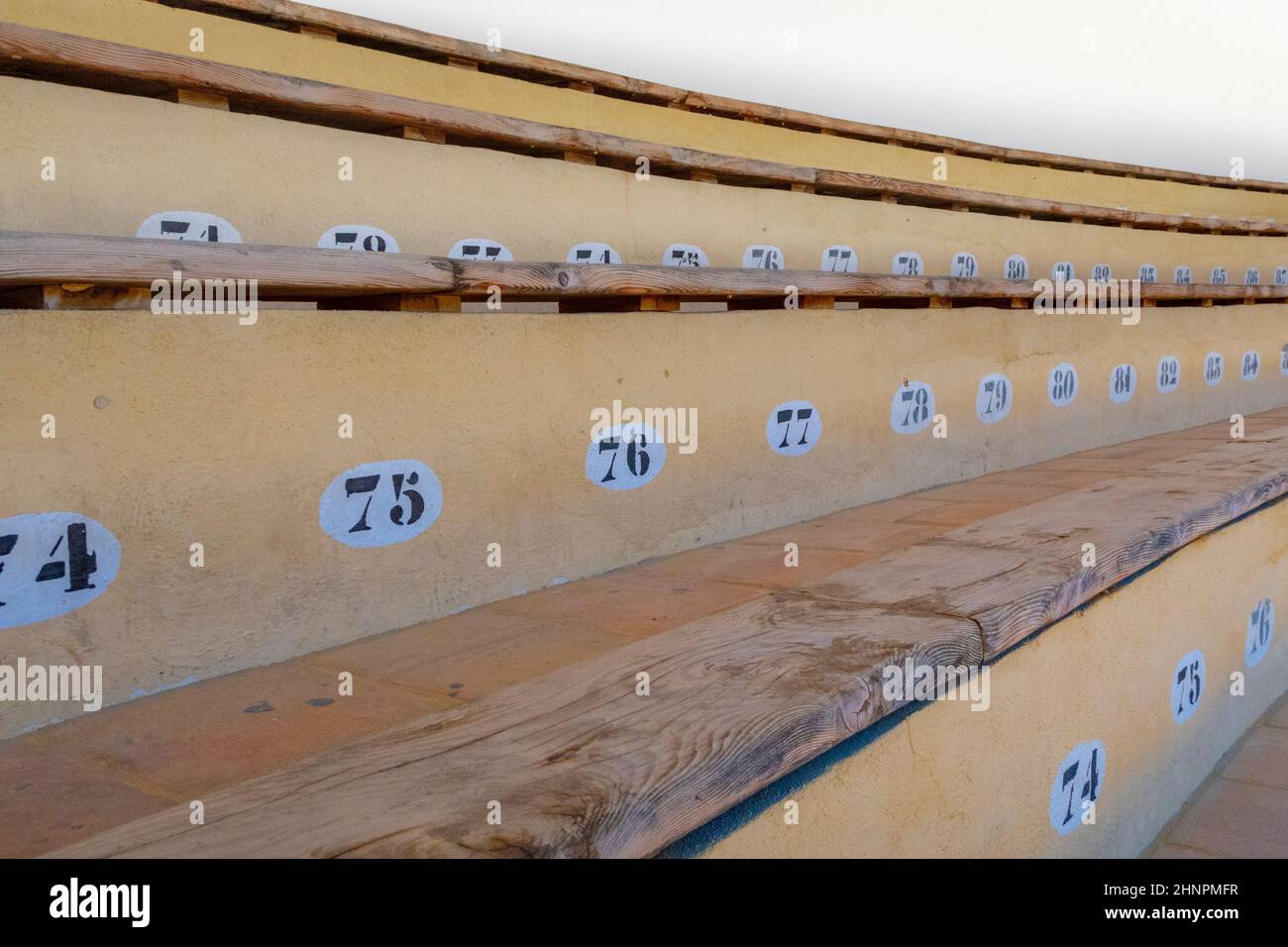 Seat numbers for the spectator of the Bullring fight in Ronda.  The bullring at Ronda is the oldest bullfighting ring in Ronda Stock Photo