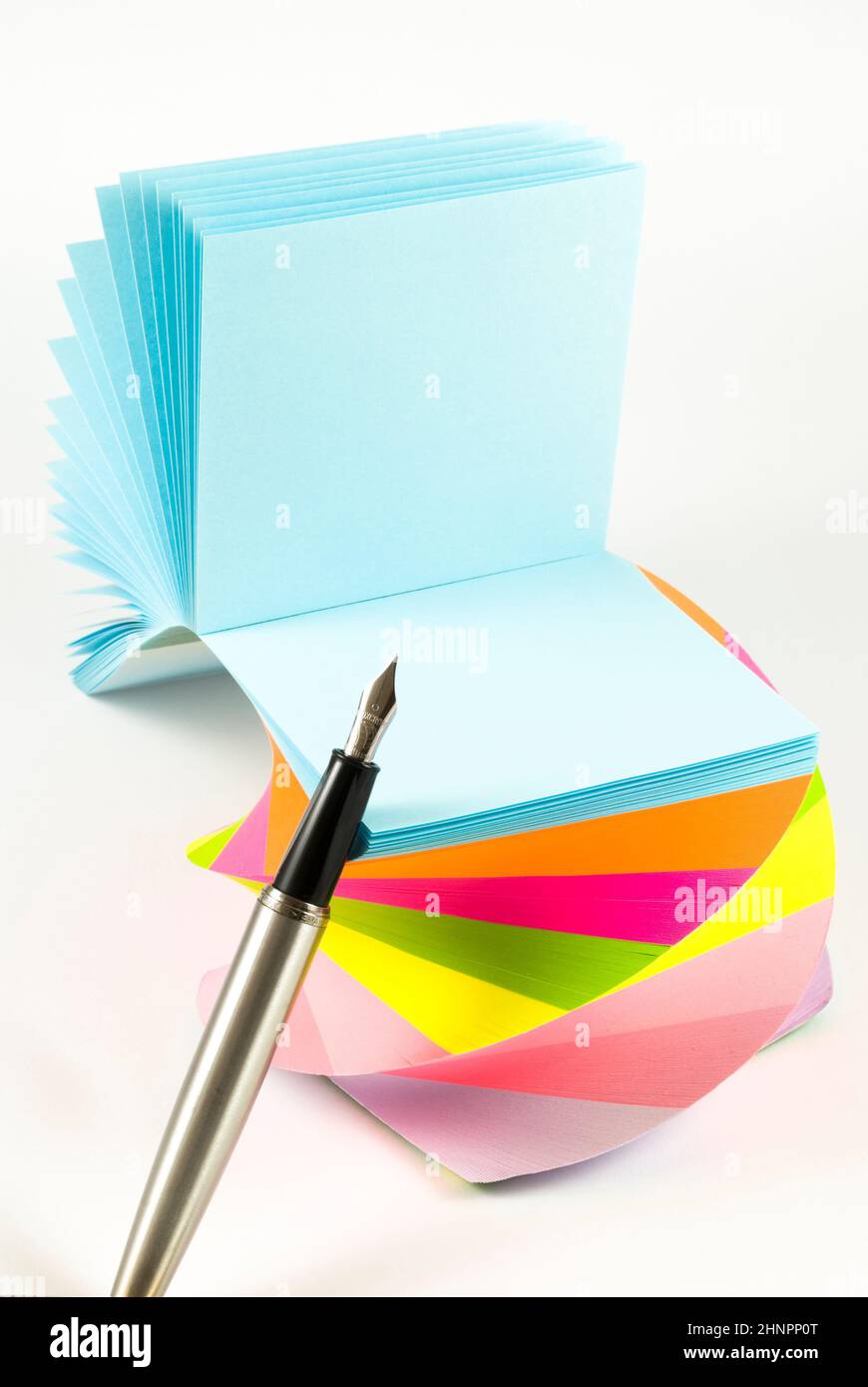 Colorful sticky notes with ink pen isolated on white background Stock ...