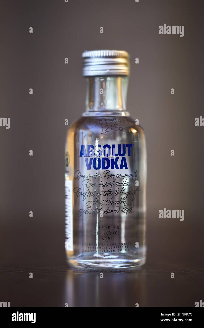 Absolut Vodka small bottle Stock Photo