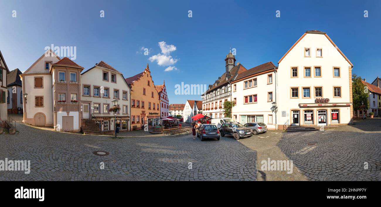 famous historic market place in Ottweiler with panoramic view of historic half timbered houses Stock Photo