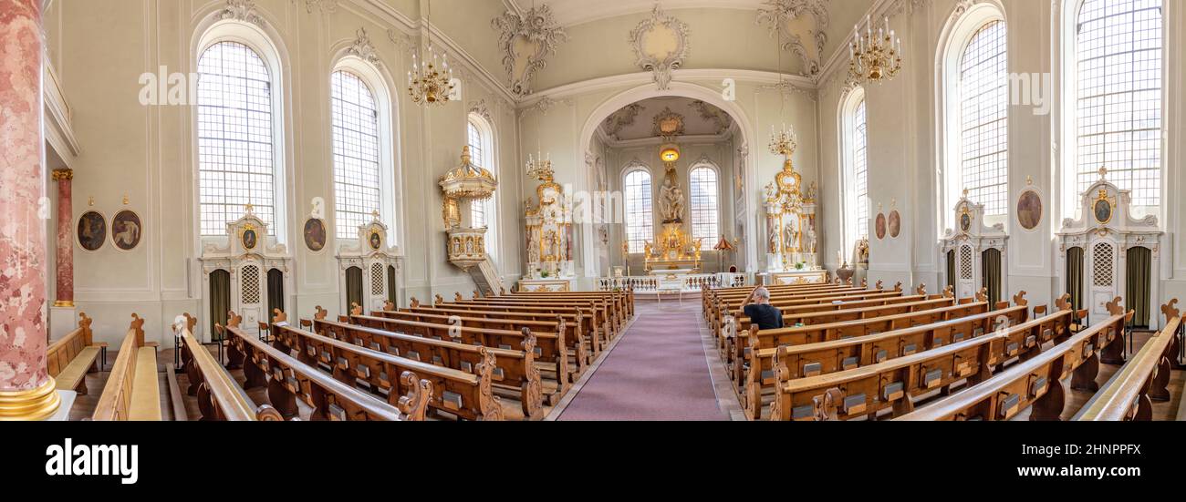 inside view of old famous church SAnkt Johann Stock Photo