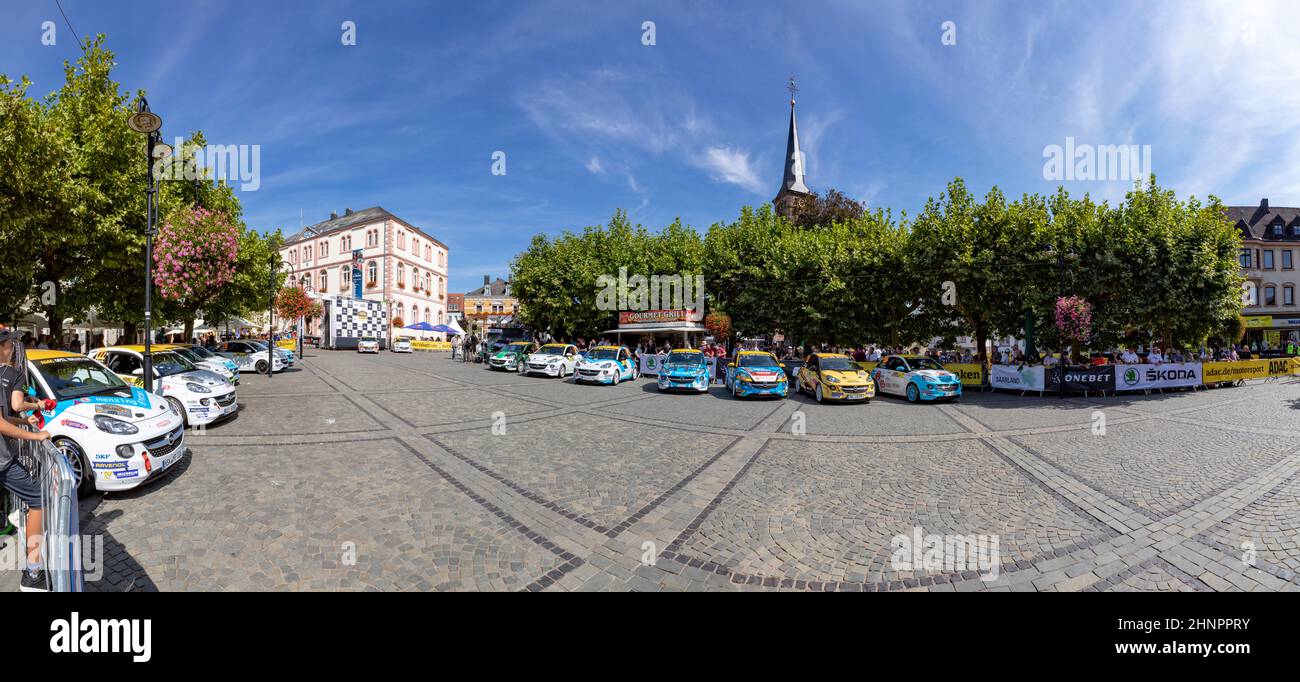 Ralley WM in Sankt Wendel in the Saarland, Germany. At the first day the driver present their cars downtown Sankt Wendel. Stock Photo
