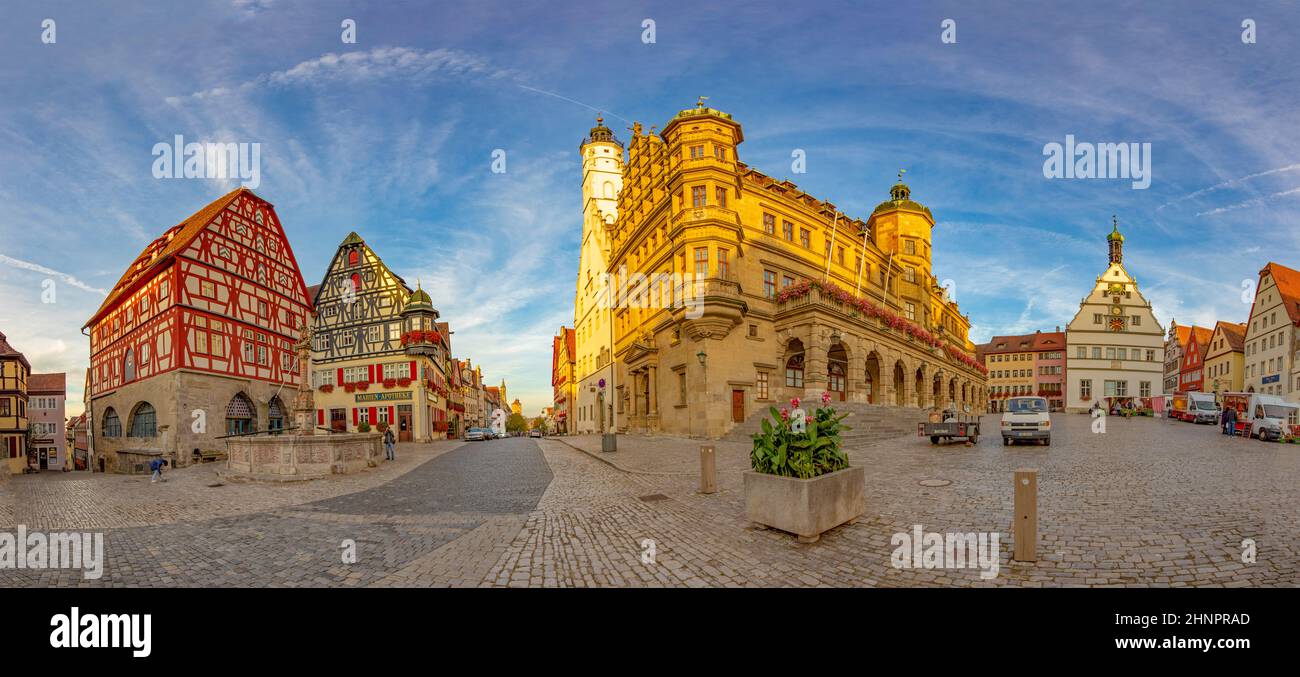 people visit the central market place in Rothenburg ob der Tauber Stock Photo