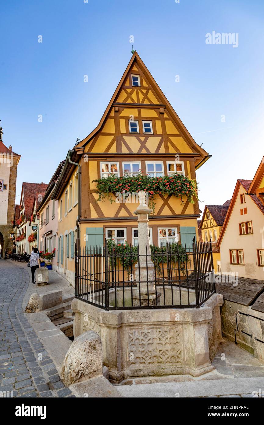 Iconic view of old street in Rothenburg ob der Tauber Stock Photo