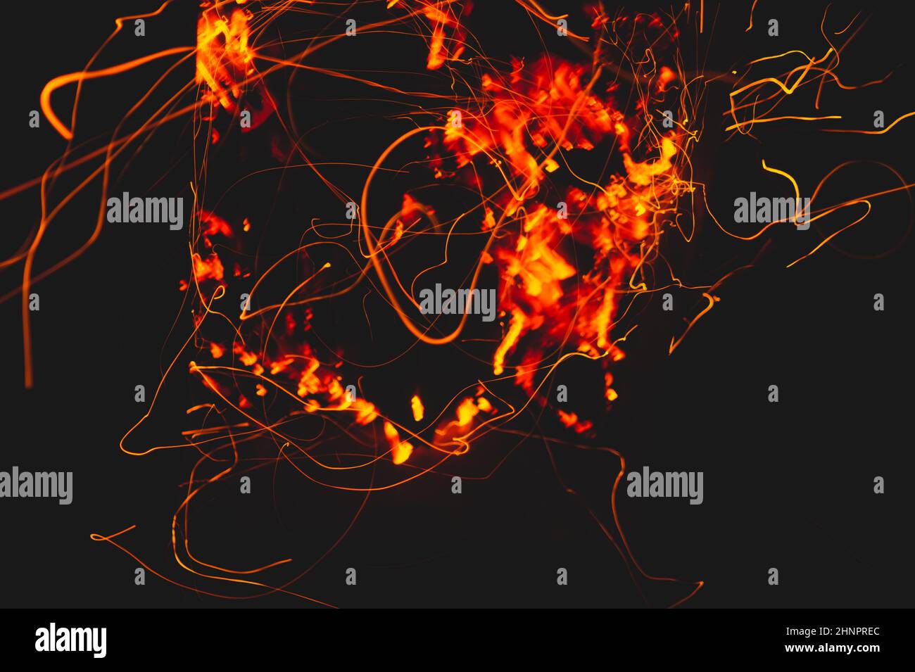 Fire flames with sparks in the dark background. bonfire at night Stock ...