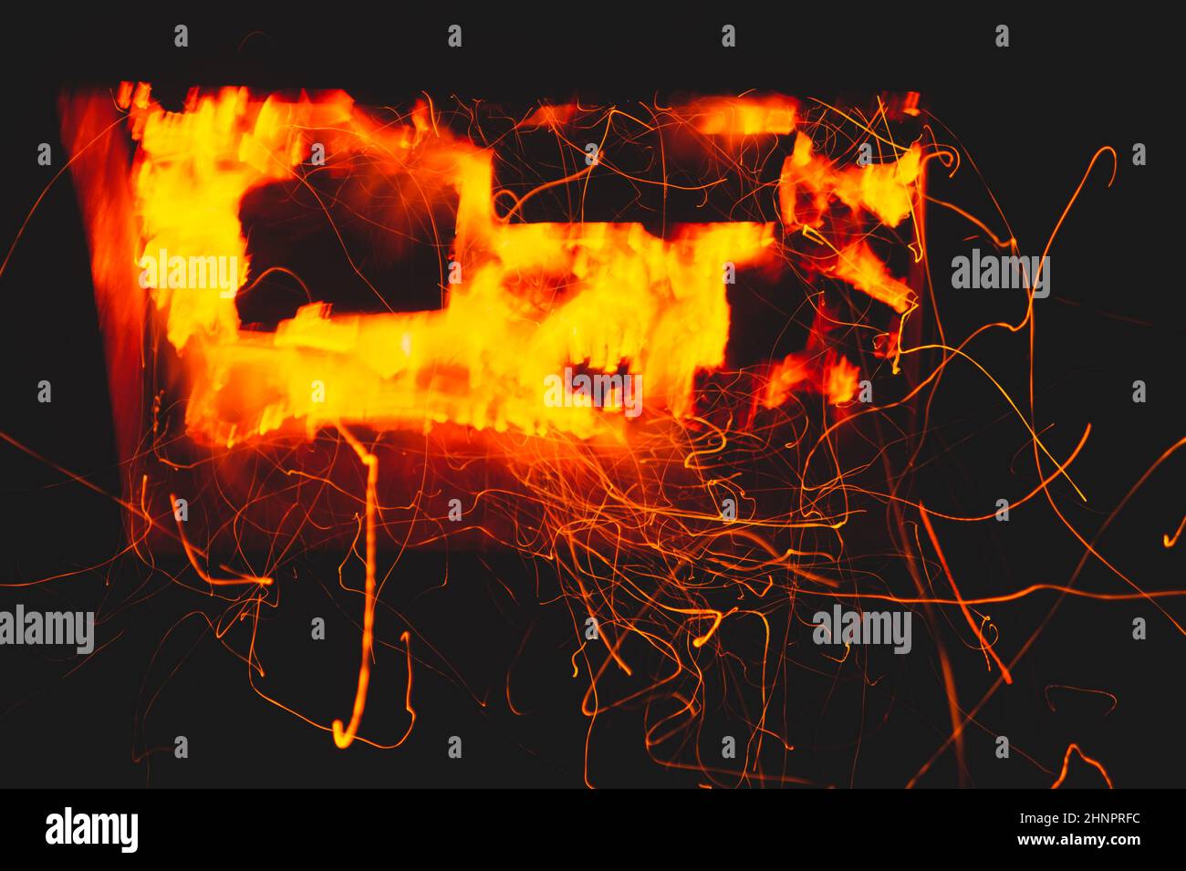 Fire flames with sparks in the dark background. bonfire at night Stock ...