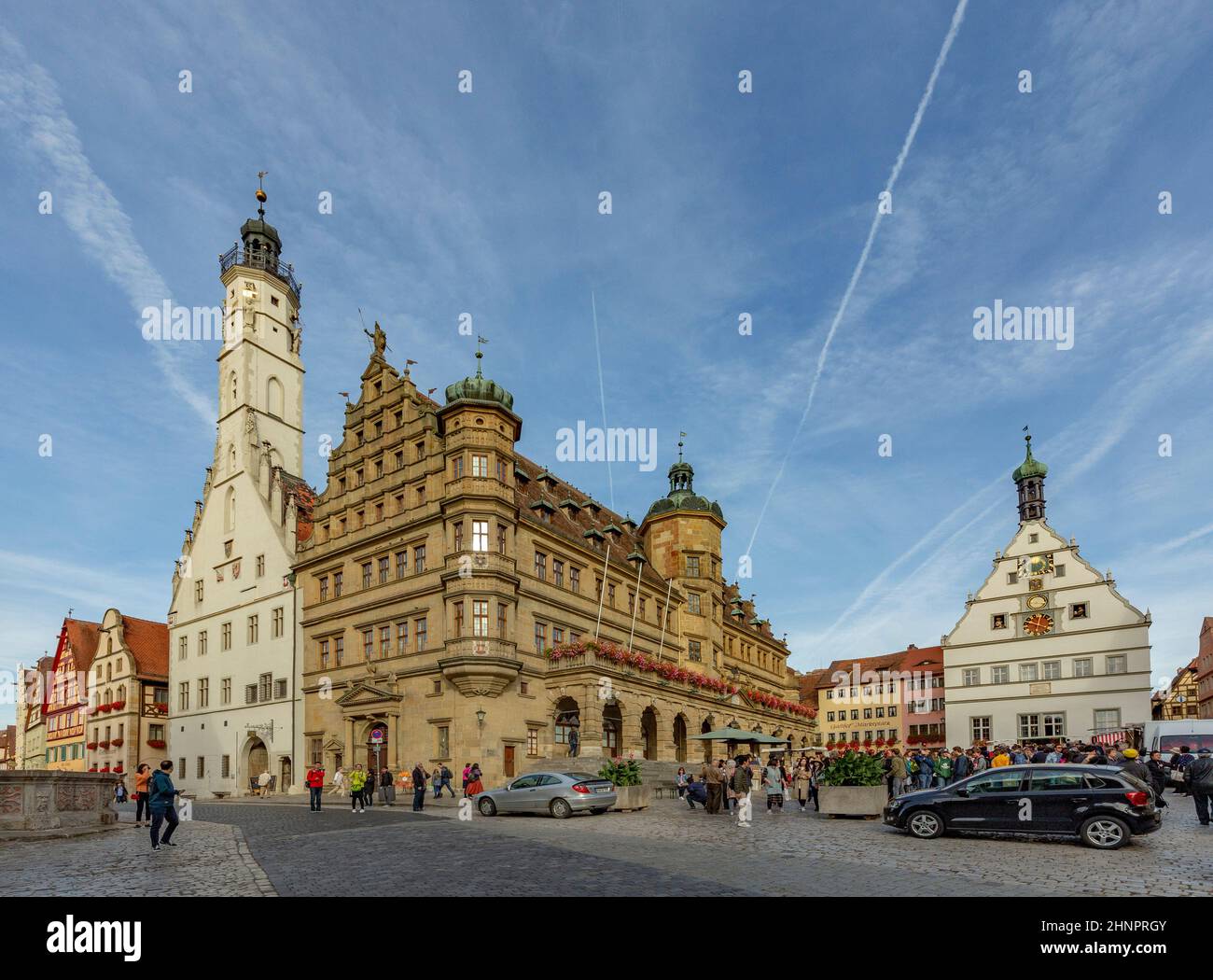 people visit the central market place in Rothenburg ob der Tauber Stock Photo