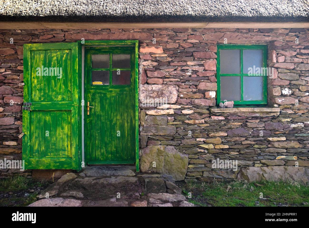 Old historic stone cottage door and window, County Kerry, Ireland Stock ...