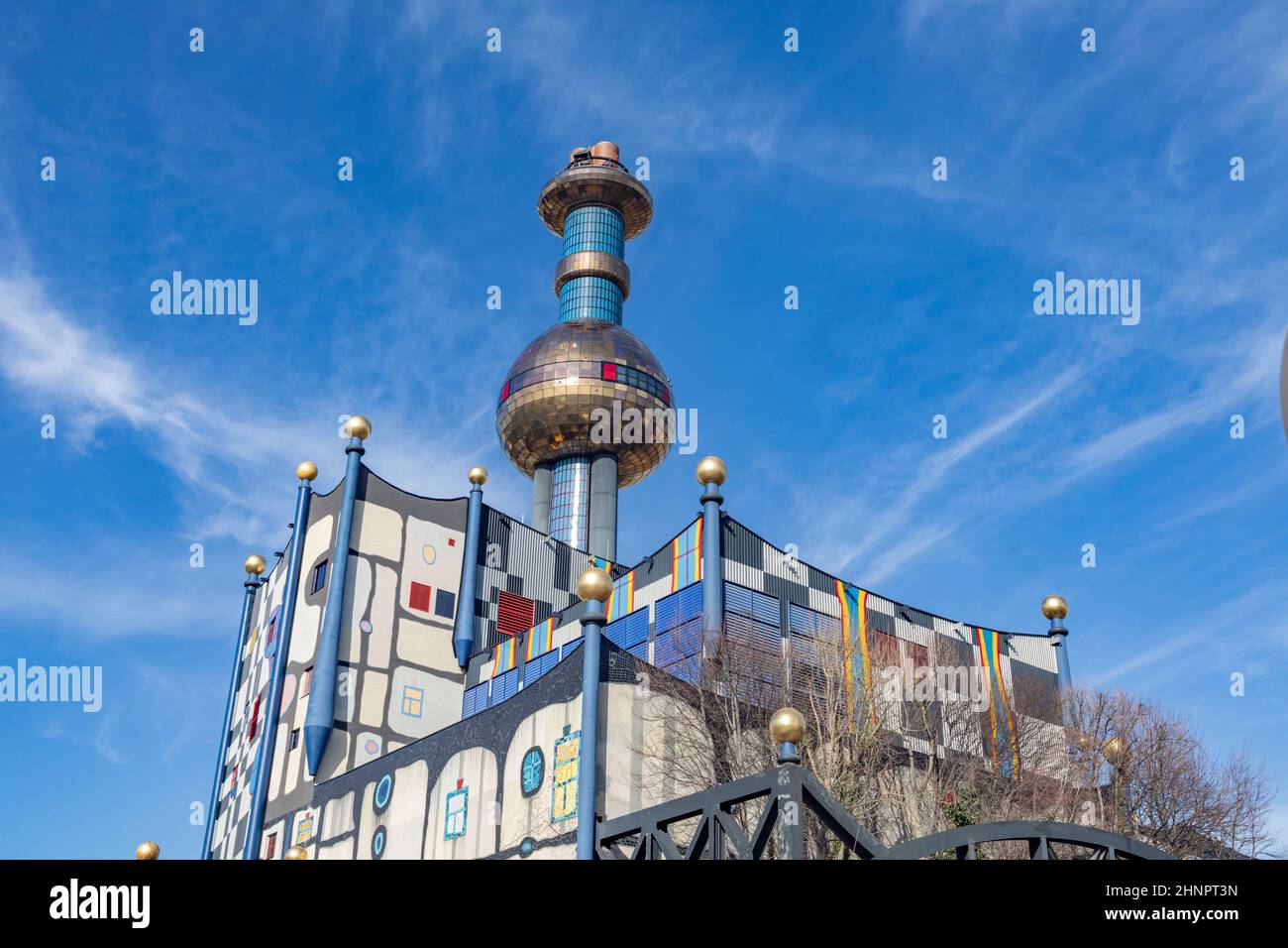 Spittelau waste incineration plant of the city Vienna (in German Fernwarme Wien) designed by Hundertwasser Stock Photo