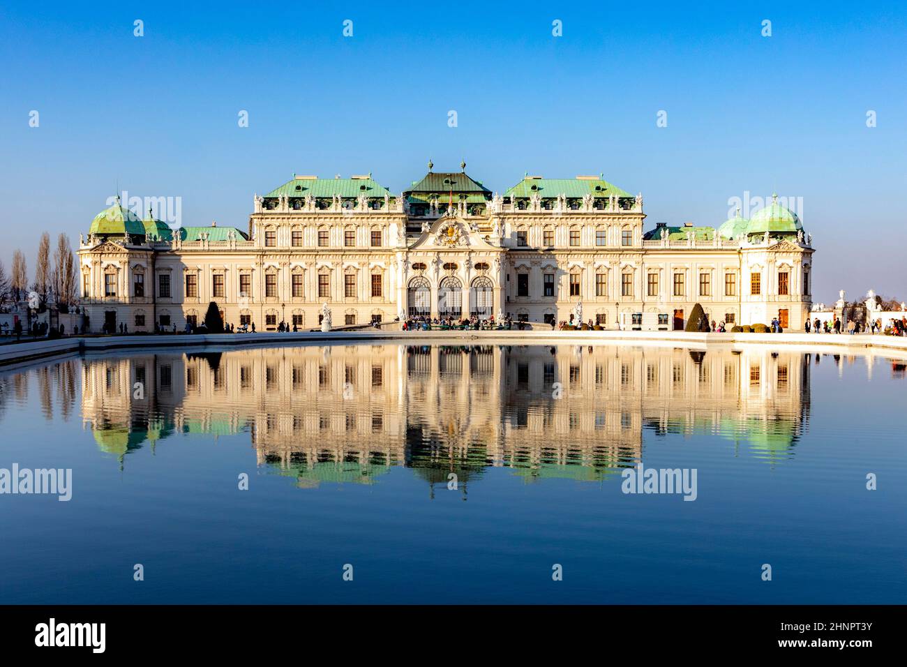 Baroque palace Belvedere is a historic building complex in Vienna, Austria, consisting of two Baroque palaces with garden between them Stock Photo
