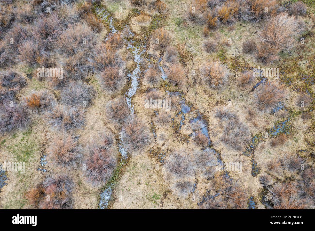 early spring aerial view of North Park in Colorado tapestry of shrubs